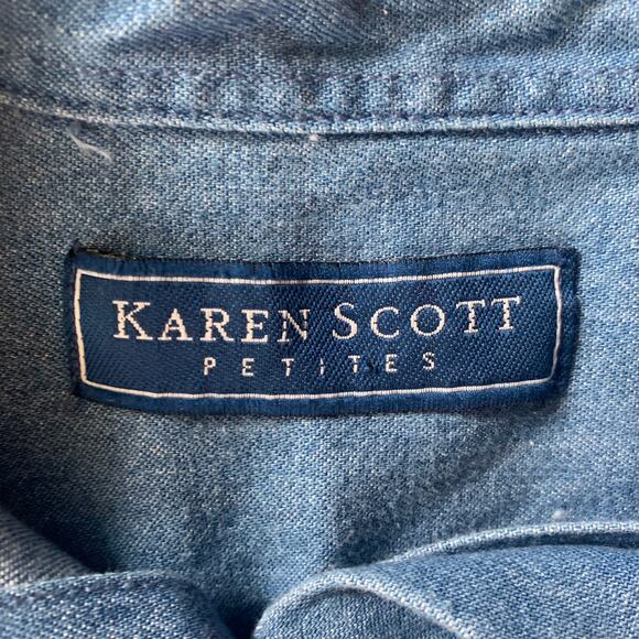 Karen Scott Christmas Embroidered Button Down Denim Chambray Size Petite Small - Picture 4 of 7